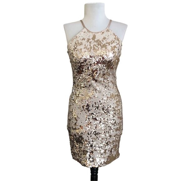 Sequin Hearts Metallic Bodycon Swifty Dress XS Gold Disco Swifty new years - Picture 3 of 9